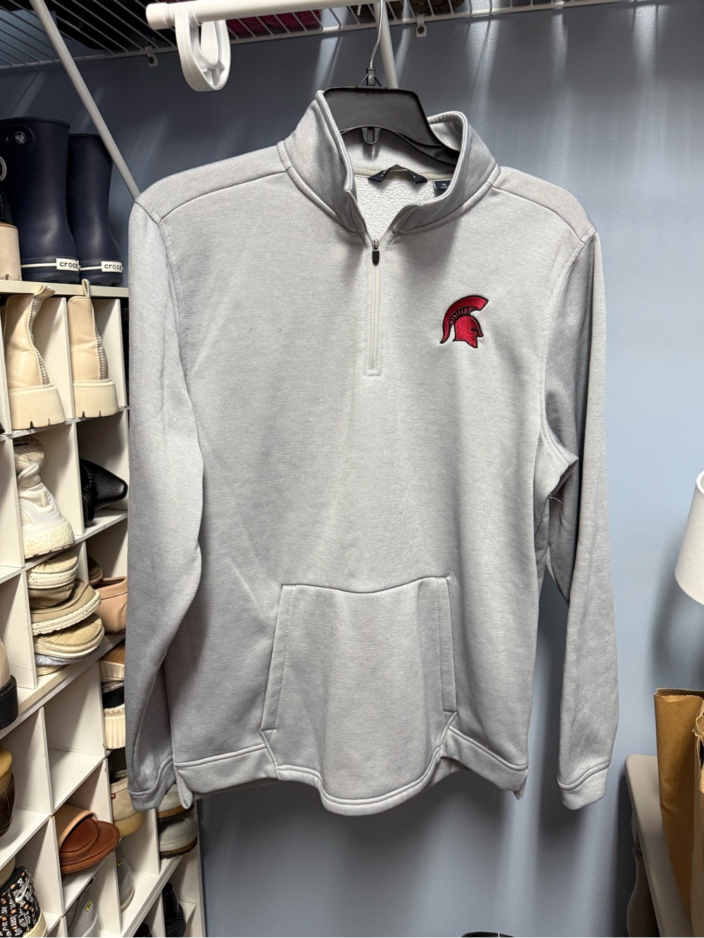 Gray Quarter-Zip Pullover with Red Spartan Logo Urban Frontier xl